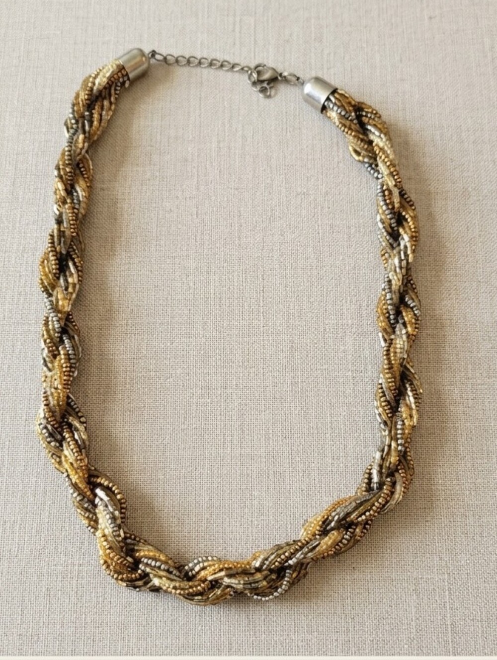 Braided Multi-Tone Gold Beaded Necklace - Picture 1 of 3